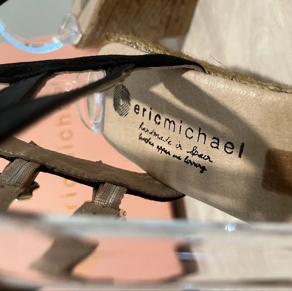 Eric Michael Gina Black‎ Leather Wedge Sandals. Size EU 41.  US 10.5